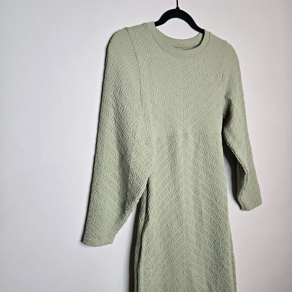 Anthropologie Free People Midi Dress Open Back Green Boho Fitted Long Sleeve
